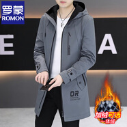 羅蒙（ROMON）風(fēng)衣男中長(cháng)款2025秋冬季新款加絨外套修身帥氣風(fēng)衣棉襖休閑潮牌 K70灰色 春秋款 常規 2XL 建議 145-160斤