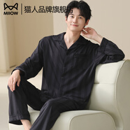 貓人睡衣男士100%純棉長(cháng)袖四季新款日系大碼男款可外穿潮流家居服套裝 英俊瀟灑【100%純棉 舒適居家】 3XL 【建議170-190斤】