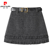 皮爾卡丹（pierre cardin）2025新款設計感韓系毛呢半身裙拼接花邊高腰顯瘦短裙秋冬A字半裙 灰色 配腰帶 L