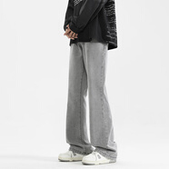 OEHE微喇牛仔褲男士秋冬季美式修身直筒復古喇叭寬松休閑長(cháng)褲子男款 909水泥灰 S （90-105斤）