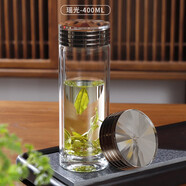 格亞雙層玻璃杯男士茶杯商務(wù)鈦濾網(wǎng)公職人員水杯隔熱杯子泡茶杯 瑤光400ML(禮盒裝)