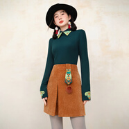 素蘿《幡動(dòng)福至 三摩提》原創(chuàng  )設計民族風(fēng)刺繡女裝冬季燈芯絨短裙 椰殼棕 S