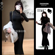 園翌步步生蓮黑色微透裙裙女秋冬季常規袖領(lǐng)內搭 黑色 L