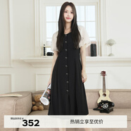 伊芙麗（eifini）伊芙麗法式優(yōu)雅氣質(zhì)假兩件拼接收腰掛脖連衣裙2024夏裝新款小黑裙 黑色 預售 S 80-100斤