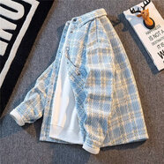 蕭蕭布落小香風(fēng)毛呢外套男短款寬松休閑百搭夾克24年春秋款潮牌感衣服 淺藍NJN#XXF016 M