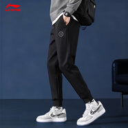 李寧（LI-NING）加絨運動(dòng)褲男褲秋冬季新款褲子收口束腳寬松長(cháng)褲休閑褲運動(dòng)衛褲 黑色韋德腿標款 S /165 (90-100斤)
