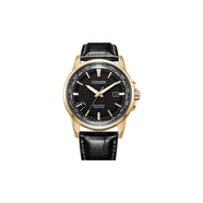 西鐵城（CITIZEN）光動(dòng)能系列日歷顯示防水商務(wù)時(shí)尚光能石英機芯真皮表帶日韓表男表 黑色