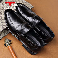 公牛世家（G.N.Shi Jia）牛家豆豆鞋男士秋季便鞋輕便樂(lè )福鞋軟底休閑皮鞋 黑色 44