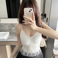 自語(yǔ)（ZIYU）純欲辣妹吊帶背心帶胸墊蕾絲流蘇內衣外穿美背文胸打底內搭上衣女 香檳色 均碼 【80-135斤】