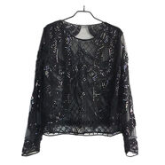 現寶蓮韓國風(fēng)格高端女裝上衣重工釘珠百微透視t上衣亮片甜美搭長(cháng) 黑色 黑色 均碼 均碼
