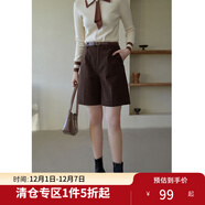 獨束大碼女裝芯絨百慕大短褲女秋冬新款胖mm百搭高腰直筒褲 咖啡色 M