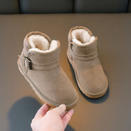 凱奇貓（KAIQIMAO）真牛皮冬季兒童雪靴女童鞋子新款冬季男童靴子寶寶加絨加厚棉鞋 深沙色 26碼/內長(cháng)16.5/適合腳長(cháng)15.5