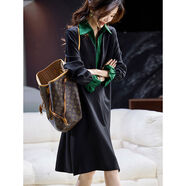 京東甄選氣質(zhì)撞色假兩件連衣裙女春季歐洲站大碼a字裙2025年新款 暗夜黑 M M130斤內