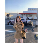 園翌kumikumi復古氣質(zhì)奶咖色鹿皮絨連衣裙女秋冬百搭收腰顯瘦新款短裙 奶咖色 M