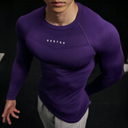 李紳vest up健身衣無(wú)縫長(cháng)袖訓練修身運動(dòng)T恤男女高彈透氣絕美緊身上衣 暗紫色-男款 XL 160-180斤
