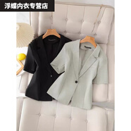 蕉京加肥亞麻西裝外套女短袖薄款夏季胖MM200斤職業(yè)裝小西服上衣 黑色 3XL