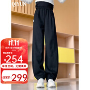 啟·韻（QIYUN）高街香蕉褲女春秋褲子新款高腰闊腿寬松顯瘦大碼休閑直筒衛(wèi)褲 黑色 3XL