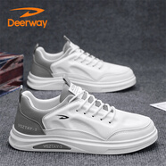德?tīng)柣荩―EERWAY）男鞋2025秋冬季百搭板鞋男士軟底舒適休閑鞋流行運動(dòng)鞋子白灰41
