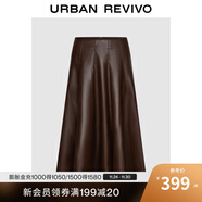 UR2025秋季新款女裝琥珀流光風(fēng)氣質(zhì)高腰PU皮質(zhì)半裙ULG550006 深棕色 S