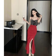 嫻汶法式黑色吊帶內搭洋裝女秋季赫本風(fēng)生日晚禮服性感修身包臀長(cháng)裙 酒紅色御姐風(fēng)多巴胺御姐范又甜又辣茶里茶氣凡爾賽別致 S S