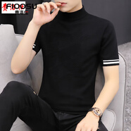 費洛仕新款毛衣男半袖半高領(lǐng)套頭打底短袖純色秋冬季針織衫修身型毛線(xiàn)衫 6100黑色 2XL （145-160斤）