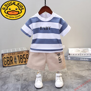 G.DUCKKIDS男孩洋氣夏裝童裝1歲男童套裝2寶寶夏天帥氣3小童純棉4夏季衣服 藍色 100 cm