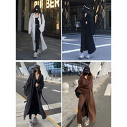 慵懶風(fēng)羊毛針織開(kāi)衫大毛衣外套女秋寬松長(cháng)款過(guò)膝羊毛大衣 灰色 S S85-105斤