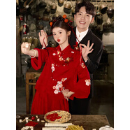 LIIS新中式改良旗袍敬酒服新娘結婚高級感紅色訂婚連衣裙女秋冬回門(mén) 紅色2件套裝(送精致胸花) XS 均碼