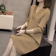 阿瑪施AMASS哥弟適用加碼V領(lǐng)長(cháng)袖女裝2025秋季新中年優(yōu)雅的毛衣下擺裙 卡其色 【年輕/品牌/高端/四十歲/優(yōu)雅/五十歲/ L 【90-110斤】