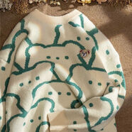 俞兆林（YUZHAOLIN）慵懶可愛(ài)套頭針織衫毛衣女秋冬新款日系保暖寬松趣味外穿針織上衣 320丨小熊 綠色  厚款 均碼 80-160斤