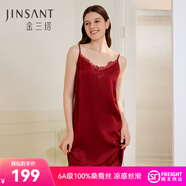 金三塔睡衣女真絲睡裙桑蠶絲蕾絲性感V領(lǐng)吊帶裙子禮物 焦糖紅 2XL