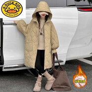 G.duck女童中長(cháng)款棉服冬裝2025新款大童韓版加絨大被子外套兒童保暖棉衣 卡其色【加絨夾棉外套】 170 cm