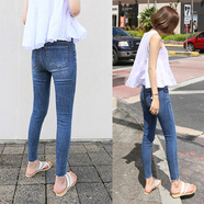 ANTCITY 202025彈力高腰大碼胖mm牛仔褲女小腳褲九分褲緊身韓版顯瘦春季長(cháng)褲 535_九分_復古藍色_(剪褲腳) 25