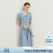 范思藍恩23FS12577法式V領(lǐng)襯衫連衣裙女夏季新款氣質(zhì)復古通勤裙子 霧霾藍 L