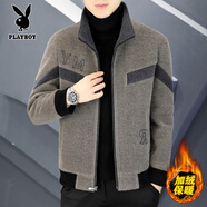 花花公子秋冬呢子外套男士金立領(lǐng)夾克冬裝新款加厚保暖休閑短款毛呢大衣男 卡其色高品質(zhì) 3XL 建議170-190