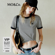 MO&Co.短袖T恤黑白條紋MC刺繡短款正肩圓領(lǐng)彈力棉質(zhì)上衣摩安珂 黑白條色-第2批 建議和客服確認尺碼哦 M 165 建議和客服確認尺碼哦