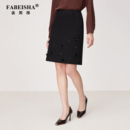 法貝莎品牌氣質(zhì)通勤半身裙女釘珠優(yōu)雅小個(gè)子包臀裙顯瘦職業(yè)修身西裝裙子 黑色 M