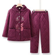 紫淑（Sweet basil）女士睡衣珊瑚絨加厚夾棉中老年媽媽秋冬裝加絨家居服老人冬款 紅色 M       建議75-90斤