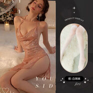 任衣門(mén)禁欲系女裝性感蕩領(lǐng)掛脖露背風(fēng)情萬(wàn)種的裙子收腰顯瘦大碼連衣裙 玫瑰金色+網(wǎng)襪 S S80-100斤