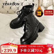 意爾康女靴厚底百搭加絨馬丁靴女復古英倫風(fēng)短靴 14738W黑色38