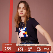 FILA 斐樂(lè )女裝官方女士短袖T恤夏季休閑運動(dòng)內搭t恤運動(dòng)上衣 傳奇藍-F11W118151F L （170/88A/L）