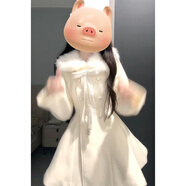 grosfairy富家千金連衣裙女秋冬季甜辣妹感毛呢外套學(xué)院風(fēng)收腰公主裙子 米白色 L