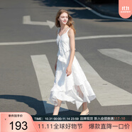 三彩2025秋季新款白月光蛋糕裙無袖連衣裙蕾絲拼接浪漫長裙女