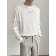 長(cháng)袖T恤男生春秋薄款圓領(lǐng)內搭簡(jiǎn)單男白t潮流休閑韓風(fēng)寬松打底長(cháng)衫 白色 M M