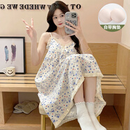 南極人小飛象睡裙女夏季云朵棉薄款卡通少女睡衣吊帶胸墊裙子夏天家居服 2087【固定胸墊】 M
