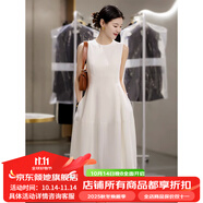 傾她修身白月光長(zhǎng)裙連衣裙無(wú)袖中長(zhǎng)款夏季法式圓領(lǐng)背心裙高腰打底裙 白色 S 建議80-100斤