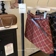 冬季學(xué)院風(fēng)復古紅色格紋毛呢半身裙美式A字裙女高腰包臀裙短裙子 紅色#防走光#搭配腰帶 XS  建議75-85斤