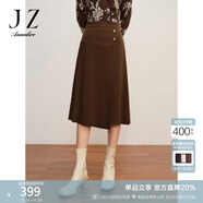 玖姿·安娜蔻法式復古松緊羊毛褶皺半身裙腰裙女冬款 咖啡 XL