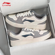 LI NING李寧板鞋男鞋2025新款青云覆古休閑鞋平底鞋子低幫輕便透氣運動(dòng)鞋 乳白色_黯淡灰【初云】 39