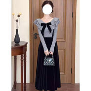 園翌法式赫本風(fēng)背帶裙套裝女秋冬溫柔氣質(zhì)收腰a字連衣裙荷葉邊長(cháng)袖t恤 背帶半身裙 單件 S (建議80-90斤)